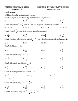 Đề cương giữa học kì 2 Toán 6 năm 2021 – 2022 trường THCS Thăng Long – Hà Nội
