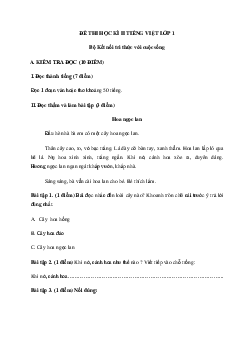 Đề thi học kì 2 Tiếng Việt lớp 1 sách Kết Nối Tri Thức - Đề 2