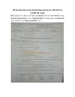 Đề thi tuyển sinh vào lớp 10 môn Tiếng Anh năm học 2016-2017 Sở GD-ĐT Bắc Giang (có đáp án)