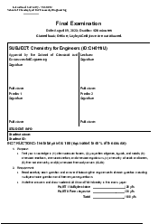 Final Exam template - Chemistry for engineers | Trường Đại học Quốc tế, Đại học Quốc gia Thành phố HCM