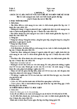 Giáo án Lịch Sử 8 kết nối tri thức bài 1 Cách Mạng Tư Sản Anh và chiến tranh giành độc lập của 13 thuộc địa Anh ở Bắc Mỹ
