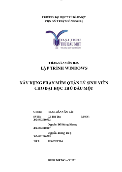 Tiểu luận "Xây dựng phần mềm quản lý sinh viên cho đại học Thủ Dầu Một"