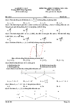 Đề giữa HK1 Toán 12 năm 2023 – 2024 trường THPT Phan Ngọc Hiển – Cà Mau