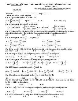 Đề thi khảo sát giữa kỳ 1 năm học 2017 – 2018 môn Toán 11 trường THPT Đức Thọ – Hà Tĩnh