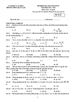 Đề giữa học kỳ 2 Toán 10 năm 2023 – 2024 trường THPT Quất Lâm – Nam Định