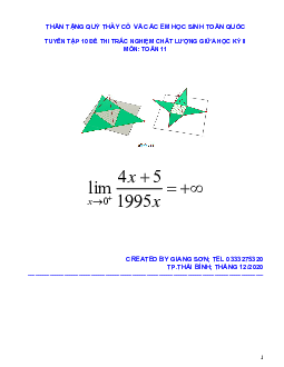 Tuyển tập 10 đề thi trắc nghiệm chất lượng giữa học kỳ II môn Toán 11