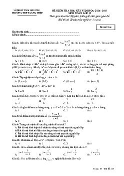Đề thi HK1 Toán 12 năm học 2016 – 2017 trường THPT Gang Thép – Thái Nguyên