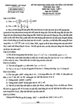 Đề HSG cấp huyện Toán 7 năm 2022 – 2023 phòng GD&ĐT Lục Ngạn – Bắc Giang