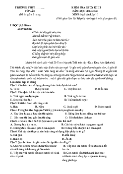 Giải đề thi giữa học kì 2 môn Ngữ văn lớp 10 năm 2023 - 2024 (Sách mới) | Cánh Diều đề 5