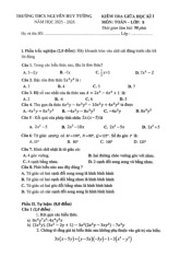 Đề giữa học kì 1 Toán 8 năm 2025 – 2026 trường THCS Nguyễn Huy Tưởng – Hà Nội