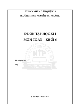 Đề ôn tập kì 1 Toán 6 năm 2022 – 2023 trường THCS Nguyễn Tri Phương – TP HCM