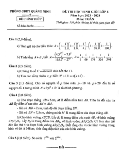 Đề thi học sinh giỏi Toán 6 năm 2023 – 2024 phòng GD&ĐT Quảng Ninh – Quảng Bình