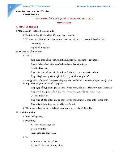 Đề cương ôn tập học kì 2 Toán 6