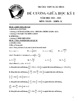Đề cương giữa kỳ 1 Toán 11 năm 2022 – 2023 trường THPT Xuân Đỉnh – Hà Nội