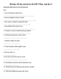 Bài tập viết lại câu luyện thi IOE Tiếng Anh lớp 5