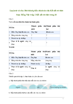 Soạn bài Luyện từ và câu: Hai thành phần chính của câu | Kết nối tri thức