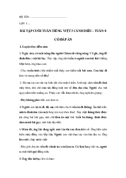 Bài tập cuối tuần tiếng Việt lớp 3 Cánh diều Tuần 8 cơ bản