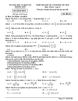 Đề Thi Học Kỳ I Môn Toán 11 Tỉnh Quảng Nam Năm 2017-2018 (có đáp án)