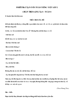 Bài tập cuối tuần Tiếng việt lớp 2 | Chân trời Sáng tạo Tuần 8 Cơ bản