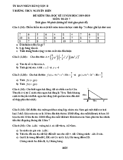 Đề kiểm tra học kỳ 2 Toán 7 năm 2019 – 2020 trường THCS Nguyễn Hiền – TP HCM