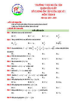 Đề cương giữa học kì 1 Toán 8 năm 2023 – 2024 trường THCS Nghĩa Tân – Hà Nội