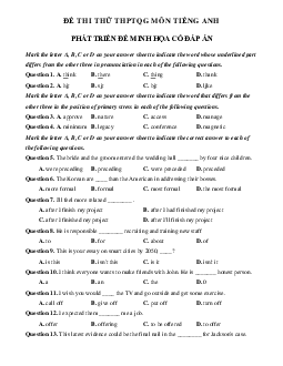 Đề thi thử THPT Quốc Gia 2023 môn Tiếng Anh - Đề 20 (có đáp án)