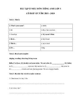 Phiếu bài tập ở nhà tiếng Anh lớp 3 - Ngày 12/03