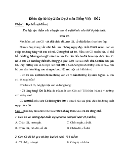 Phiếu bài tập ôn hè lớp 2 lên lớp 3 năm 2024 môn Tiếng Việt - Đề 2