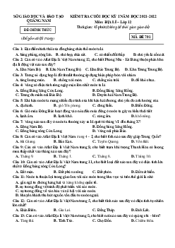 Đề thi học kì 1 môn Địa Lí 12 Sở GD-ĐT Quảng Nam 2021-2022 (có đáp án)