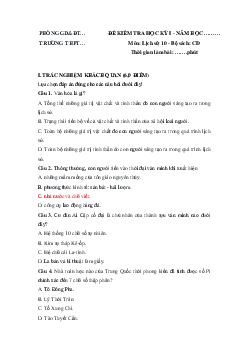 Bộ đề thi học kì 1 môn Lịch sử 10 Cánh Diều năm học 2023 - 2024