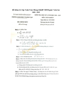 Đề thi học kì 1 lớp 9 môn Toán Phòng GD&ĐT UBND quận 7 năm học 2018 - 2019