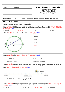 Đề thi giữa học kì 2 môn Toán 3 năm 2023 - 2024 (Đề 1) | Cánh diều