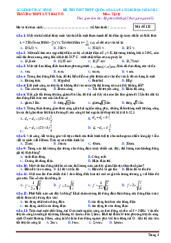 Đề thi thử tốt nghiệp THPT 2021 môn Vật Lí trường Lý Thái Tổ lần 1 (có đáp án)