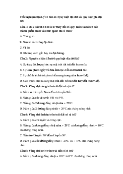 Trắc nghiệm Địa Lý 10 bài 21: Quy luật địa đới và quy luật phi địa đới