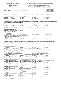 Đề thi Tốt Nghiệp THPT 2021 môn Tiếng Anh lớp 12 đợt 1 (có đáp án)