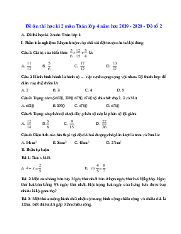 Đề thi học kì 2 môn Toán lớp 4 năm học 2019 - 2020 - Đề số 2