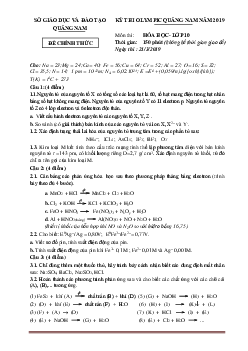 Đề Thi Olympic Môn Hóa 10 Sở GD&ĐT Quảng Nam 2019 (Có đáp án)