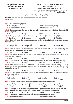 Đề thi thử THPT Quốc gia 2021 môn Lý trường chuyên Hoàng Văn Thụ-lần 1 (có đáp án)