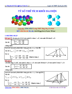 Bài tập tỷ số thể tích khối đa diện – Lê Bá Bảo Toán 12