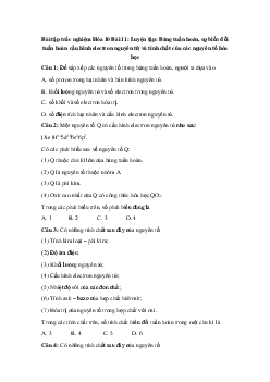 Trắc nghiệm Hóa học 10 bài 11: Luyện tập: Bảng tuần hoàn, sự biến đổi tuần hoàn cấu hình electron nguyên tử và tính chất của các nguyên tố hóa học