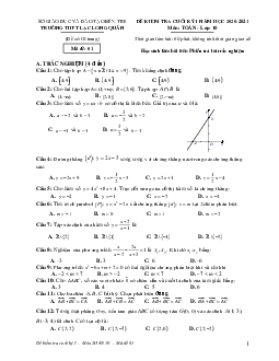 Đề thi HK1 Toán 10 năm 2020 – 2021 trường THPT Lạc Long Quân – Bến Tre