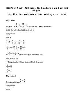 Giải Toán lớp 7 Bài 1: Tỉ lệ thức - Dãy tỉ số bằng nhau | Chân trời sáng tạo