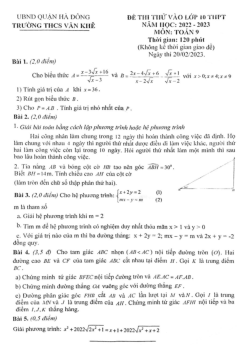 Đề thi thử Toán vào lớp 10 năm 2023 trường THCS Văn Khê – Hà Nội