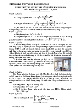 Đề thi thử Toán vào 10 lần 1 năm 2023 – 2024 phòng GD&ĐT Diễn Châu – Nghệ An