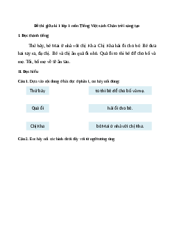 Đề thi giữa kì học kì 1 môn Tiếng Việt | Đề 2 | Chân trời sáng tạo