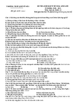 Đề thi HSG Lịch Sử 12 trường THPT Quế Võ 1 năm 2020-2021 (có đáp án)