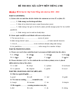 Bộ 20 đề thi học kì 2 môn Tiếng Anh lớp 9 năm 2023 có đáp án