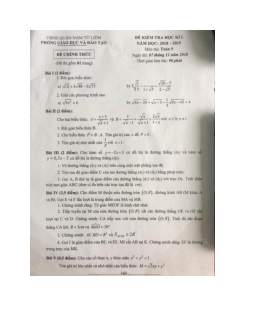 Đề thi học kì 1 lớp 9 môn Toán Phòng GD&ĐT quận Nam Từ Liêm năm học 2018 - 2019