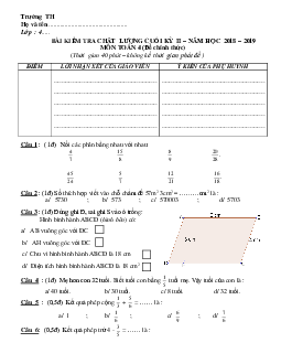 Đề thi học kì 2 môn Toán lớp 4 năm học 2018 - 2019