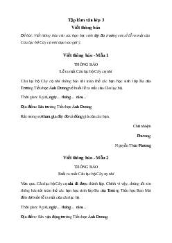 Viết thông báo cho các bạn học sinh lớp Ba trường em về lễ ra mắt của Câu lạc bộ Cây cọ nhí | Tập làm văn 3 Chân trời sáng tạo